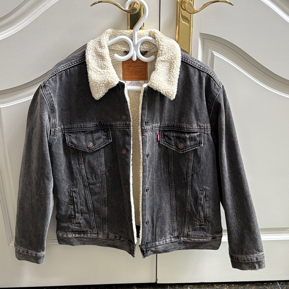 Levi's Dark Gray Denim Jacket with Cream Sherpa